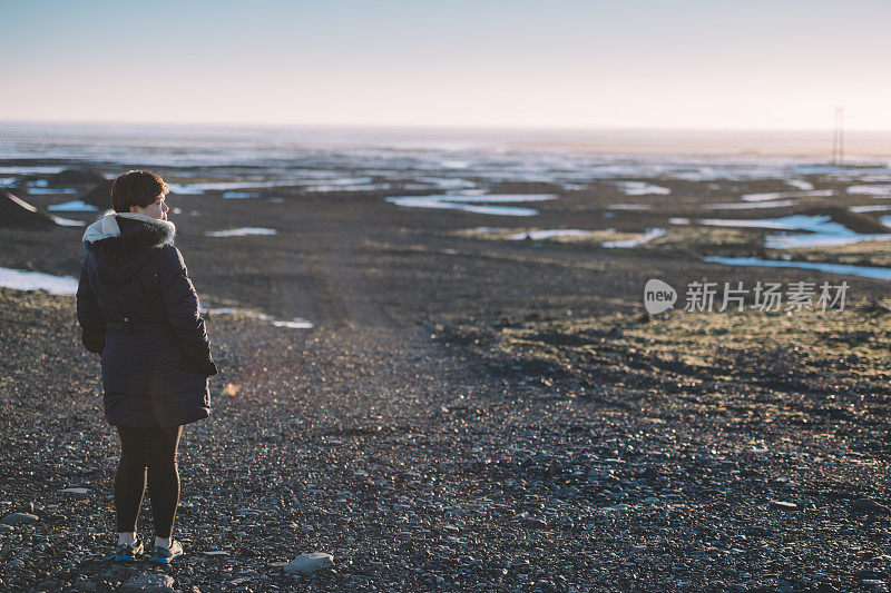 asian chinese female portrait at iceland during sunset